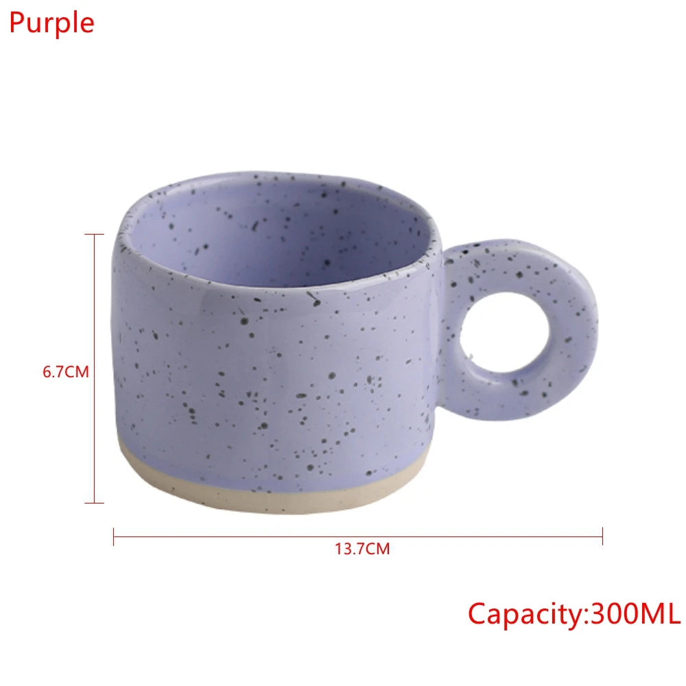 300ML Creative Ring Handle Ceramic Mug Milk Coffee Cup Office Home