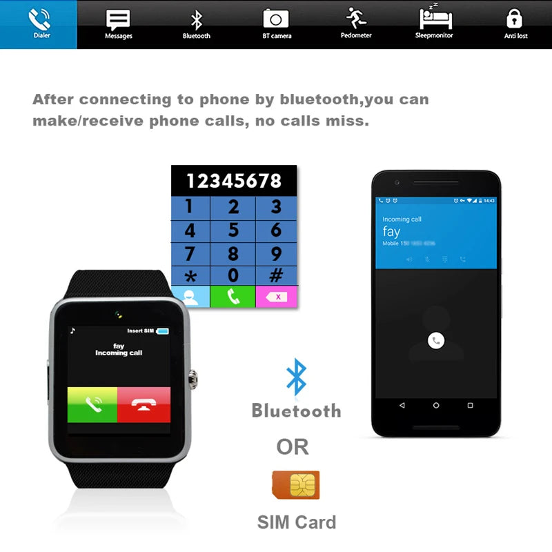 Smart Watches GT08 Clock Sync Notifier Support Sim TF Card