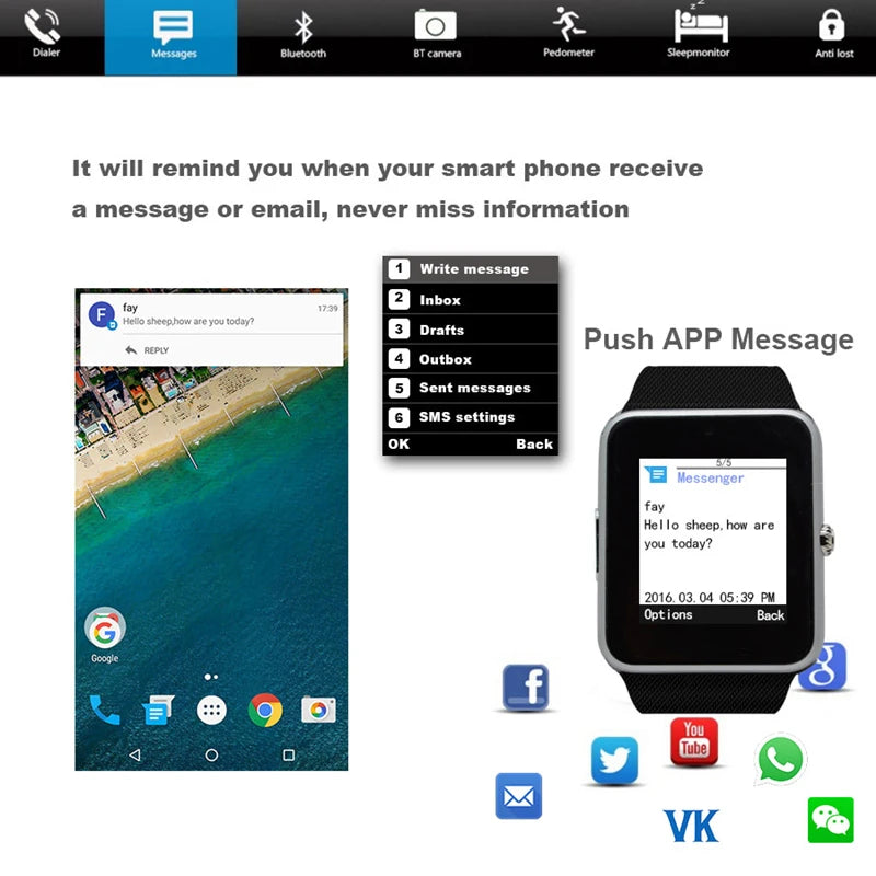 Smart Watches GT08 Clock Sync Notifier Support Sim TF Card