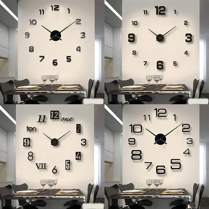 3D Wall Clocks Luminous DIY Acrylic Mirror Wall Stickers for Home