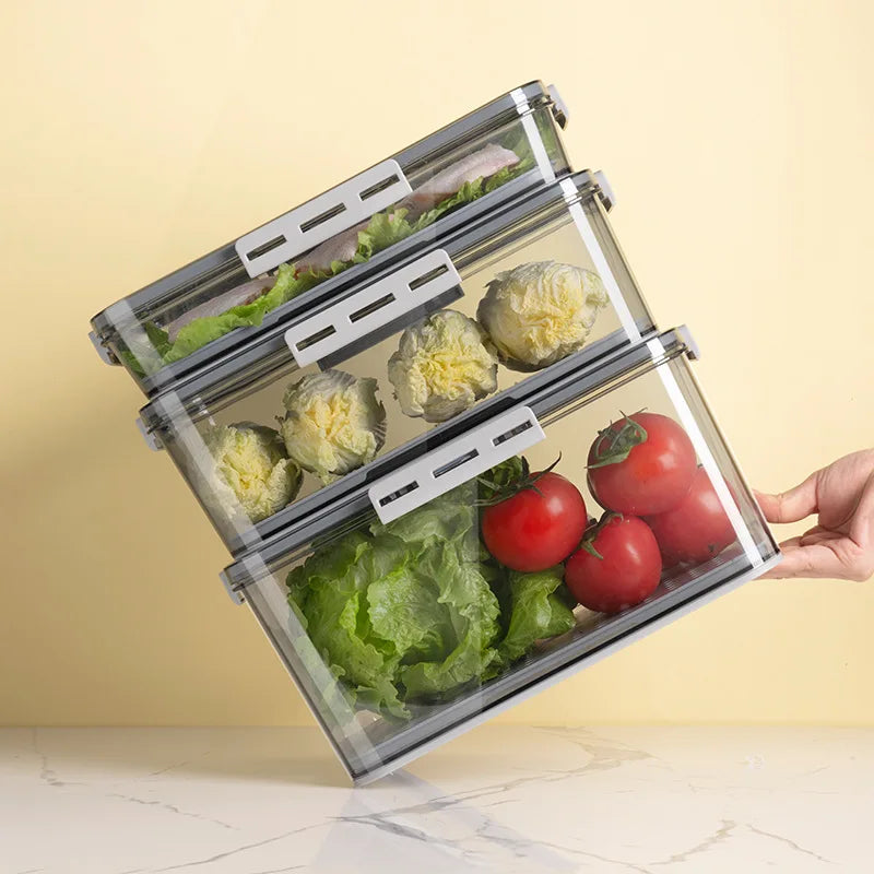 Kitchen Refrigerator Storage Box, Food Grade, PET Plastic, Transparent