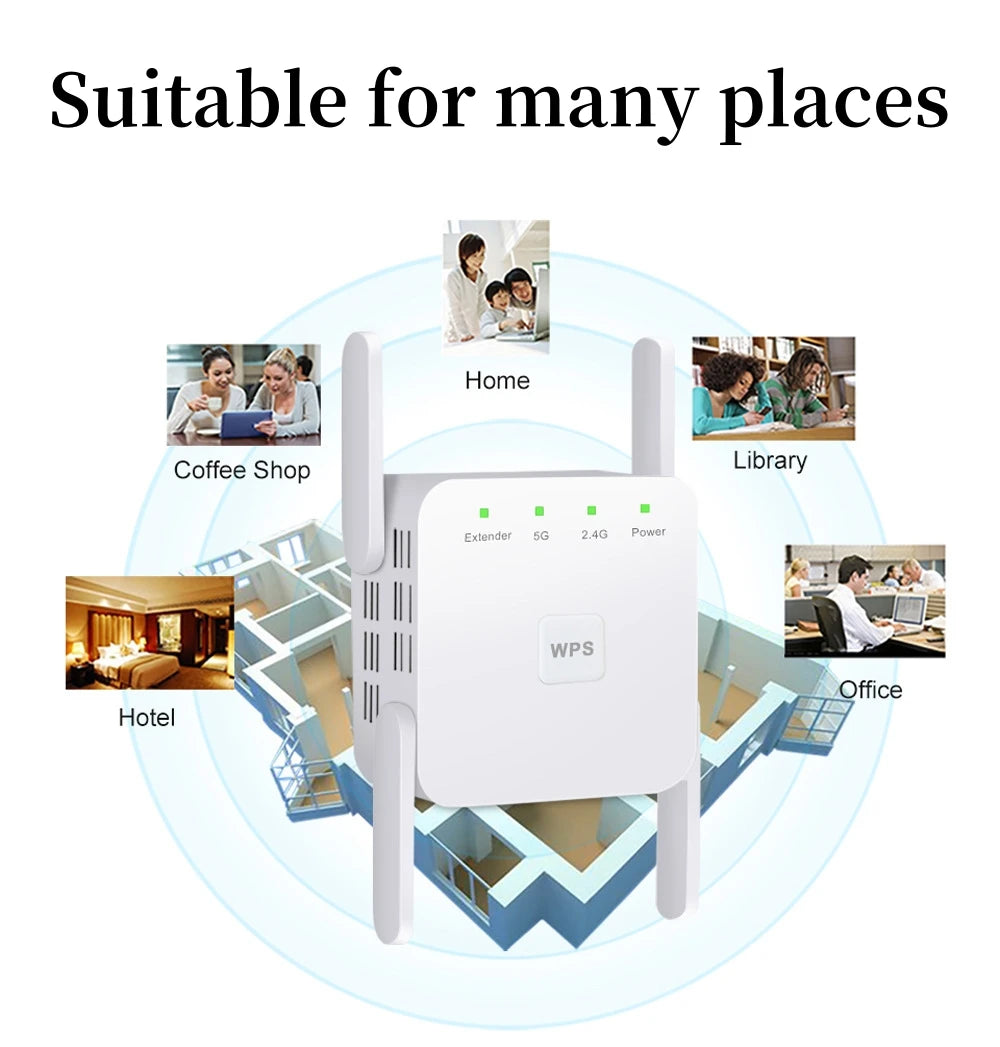 WiFi Repeater 1200Mbps WiFi Signal Booster Dual Band 2.4G 5G