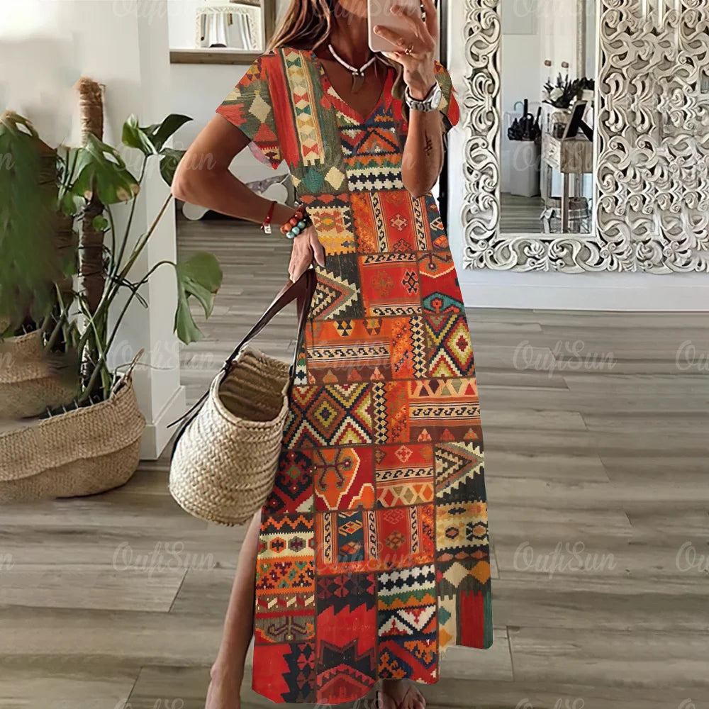 Vintage Graphic Print Dresses For Women's Elegant