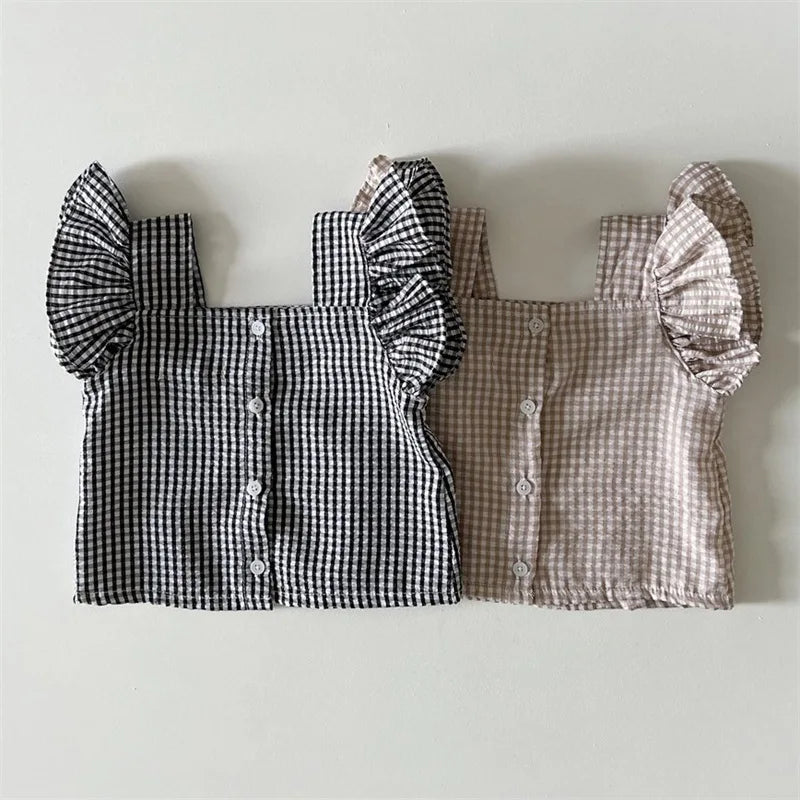 Summer Baby Girls Plaid Clothes Outfits Casual Sleeveless Tops