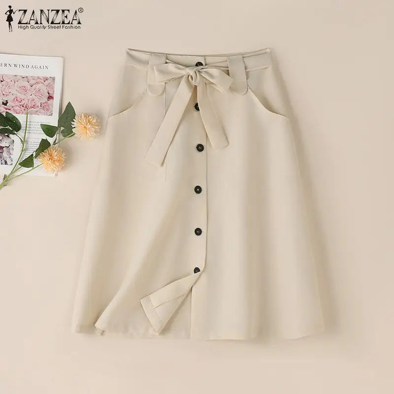 ZANZEA Fashion Women Knee-length Skirt Elegant A-line OL