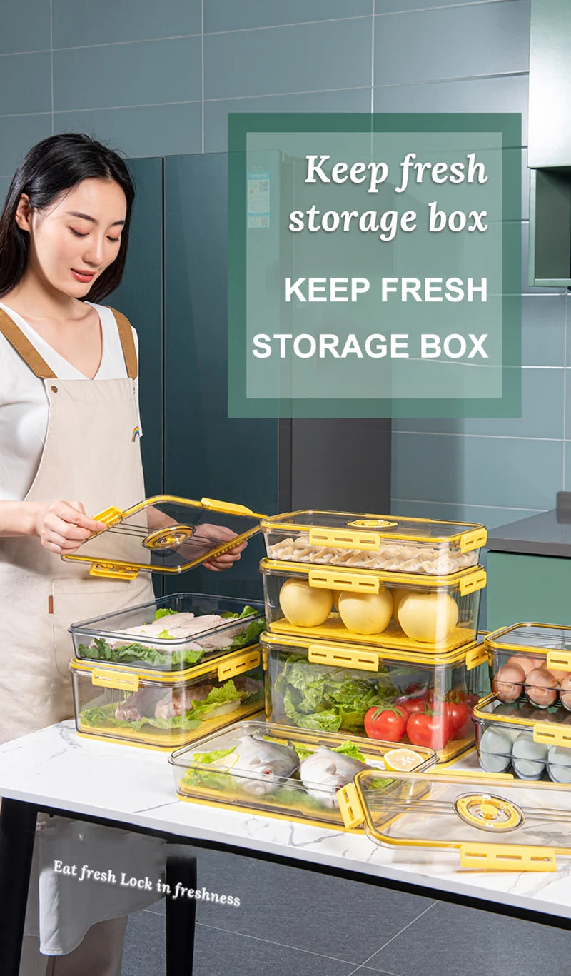 Kitchen Refrigerator Storage Box, Food Grade, PET Plastic, Transparent