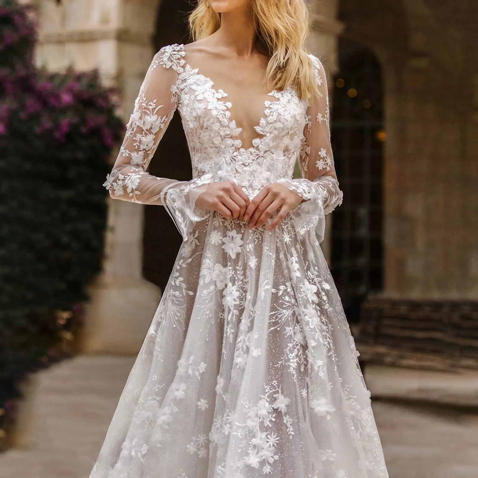 Elegant High Waist Wedding Dress Women Clothing Pure