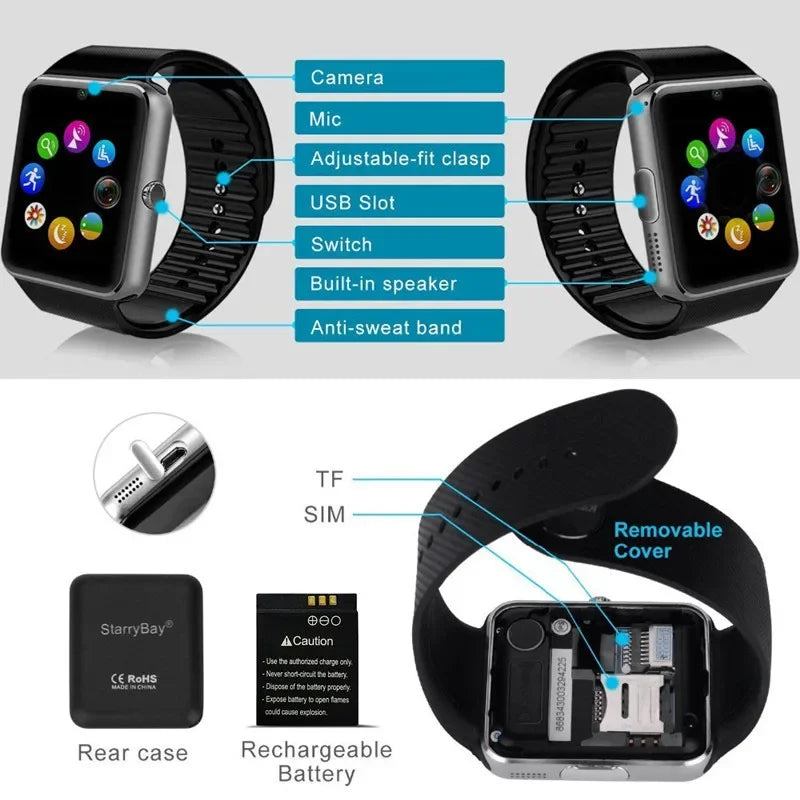 Smart Watches GT08 Clock Sync Notifier Support Sim TF Card