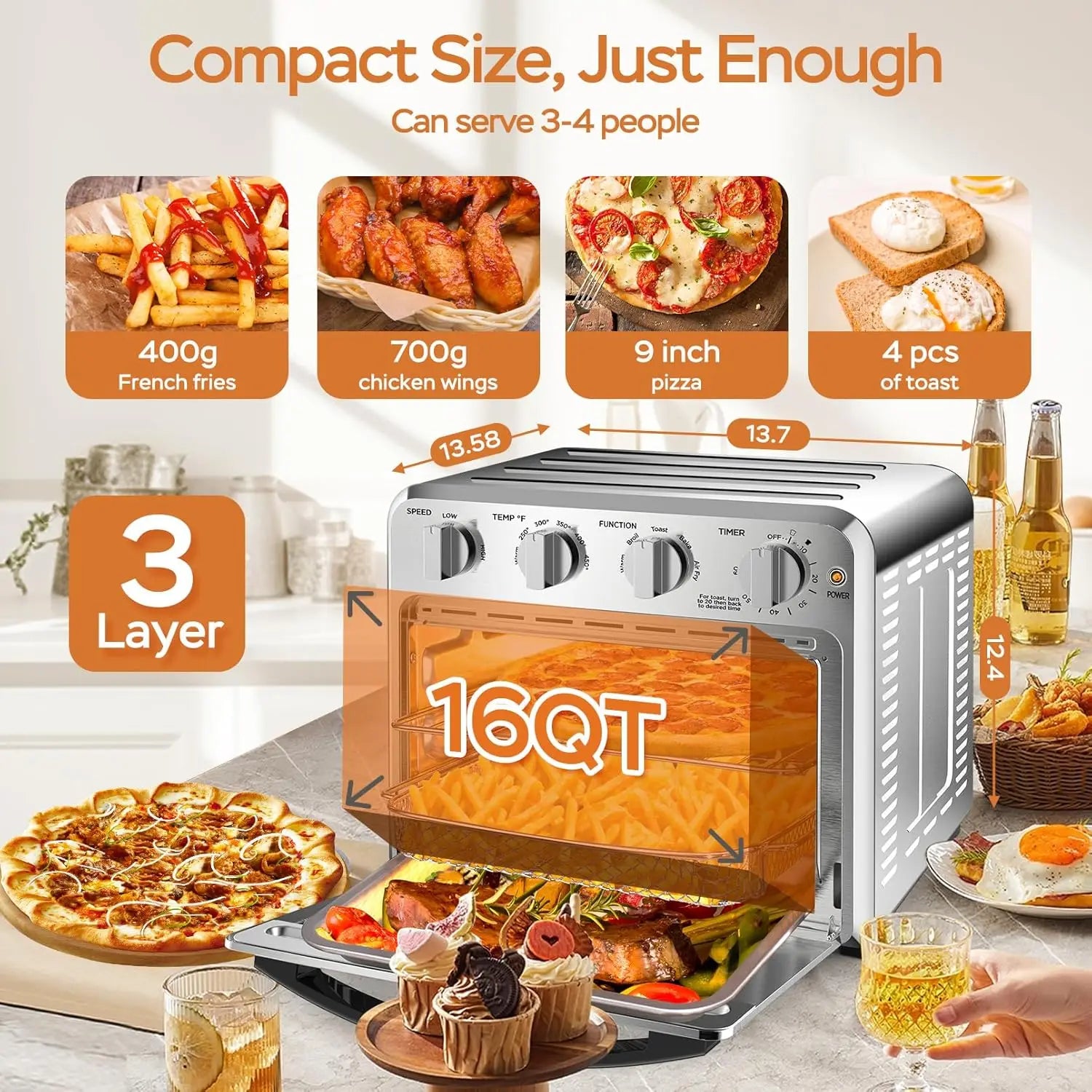 Air Fryer Toaster Oven, 4 Slice Toaster Airfryer Countertop Oven