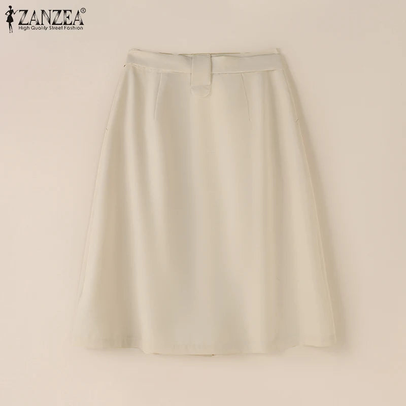 ZANZEA Fashion Women Knee-length Skirt Elegant A-line OL