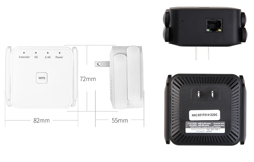 WiFi Repeater 1200Mbps WiFi Signal Booster Dual Band 2.4G 5G