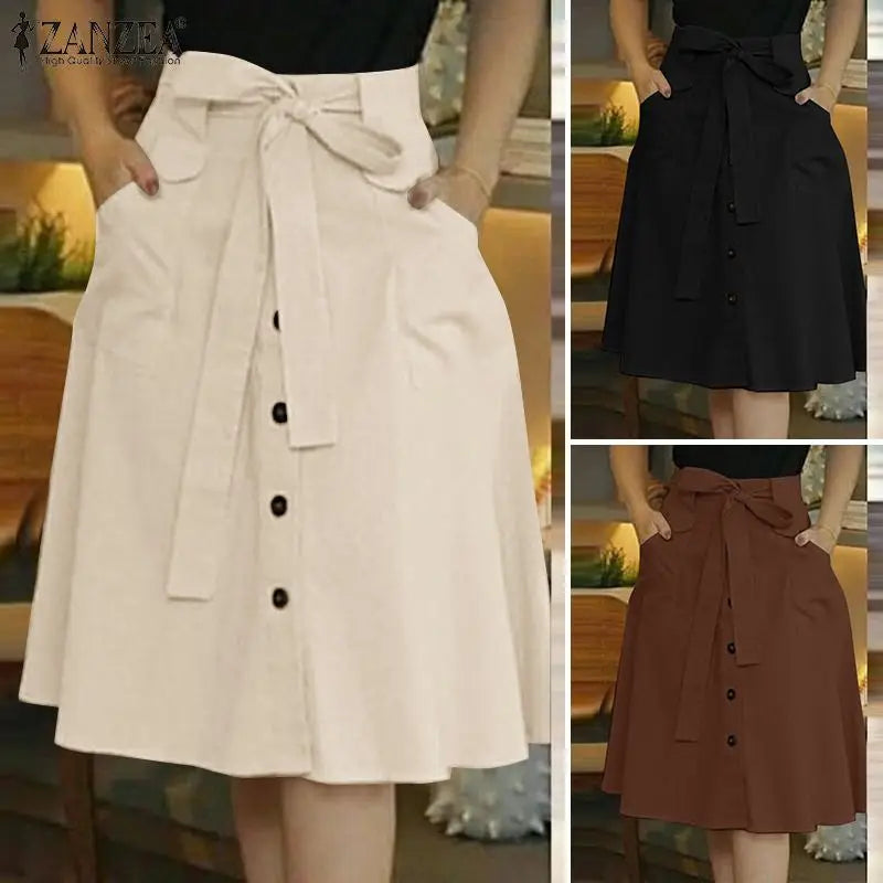 ZANZEA Fashion Women Knee-length Skirt Elegant A-line OL