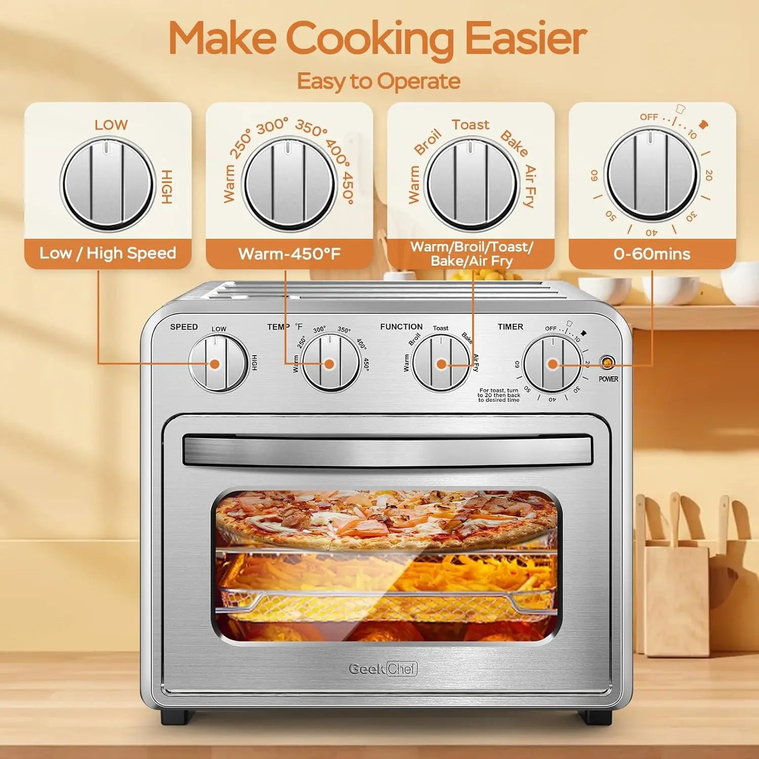 Air Fryer Toaster Oven, 4 Slice Toaster Airfryer Countertop Oven