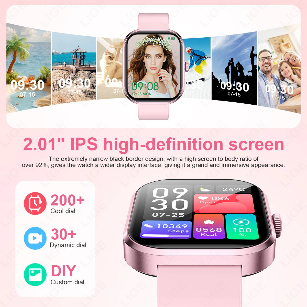 LIGE Fashion Women Smart Watch For Men 2.01-inch HD Large