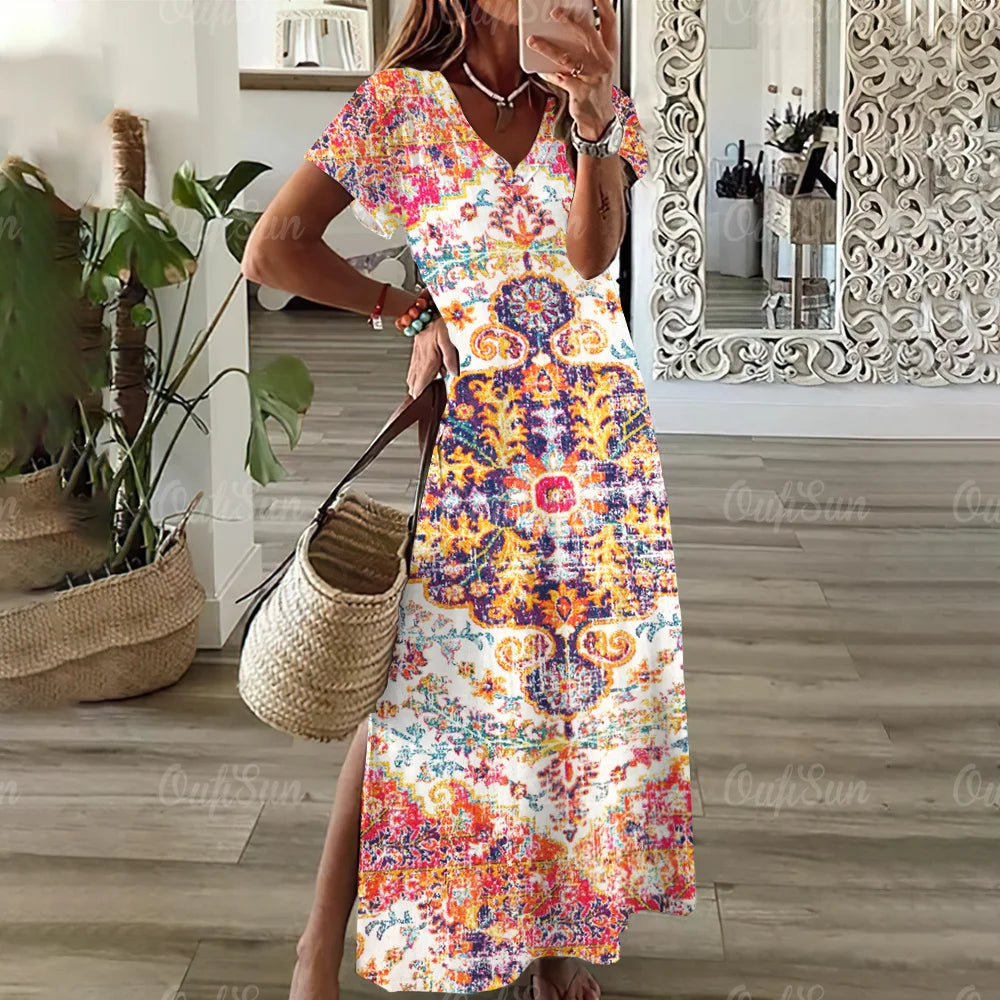 Vintage Graphic Print Dresses For Women's Elegant