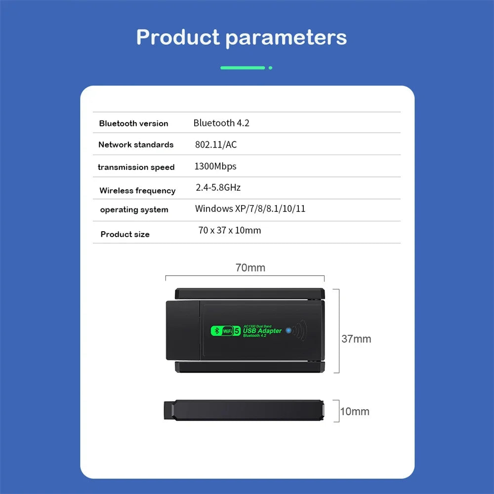 1300Mbps USB 3.0 WiFi Adapter Network Card Dual Band 2.4G/5GHz