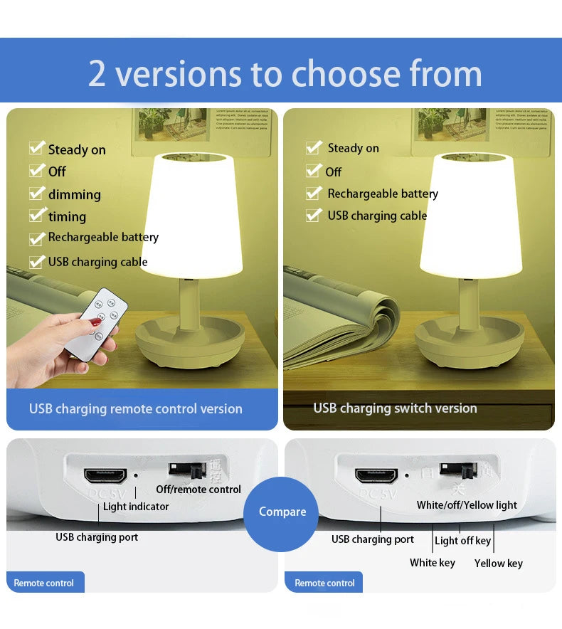 Led Table Lamp Usb Rechargeable Light Wireless Remote Desk