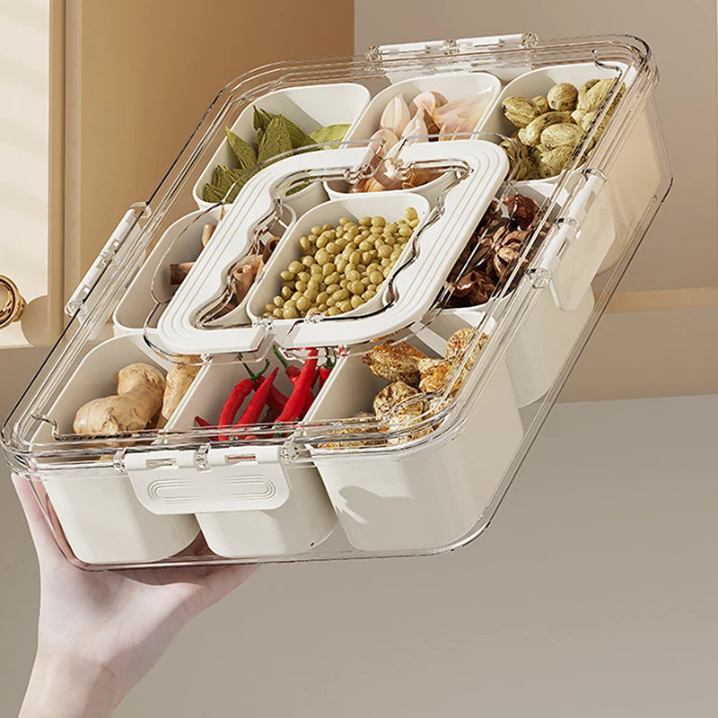 Plastic Clear Seasoning Box 6-Cell/9-Cell Lids Handle Divided