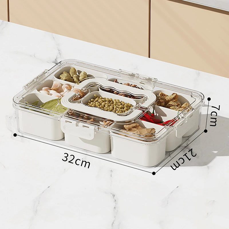 Plastic Clear Seasoning Box 6-Cell/9-Cell Lids Handle Divided