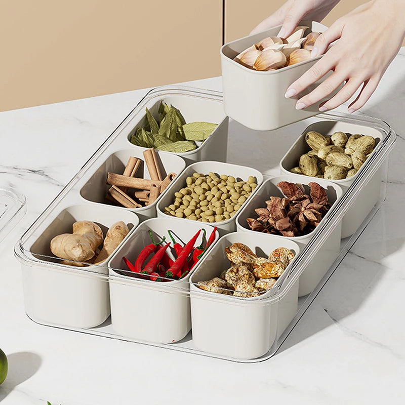 Plastic Clear Seasoning Box 6-Cell/9-Cell Lids Handle Divided