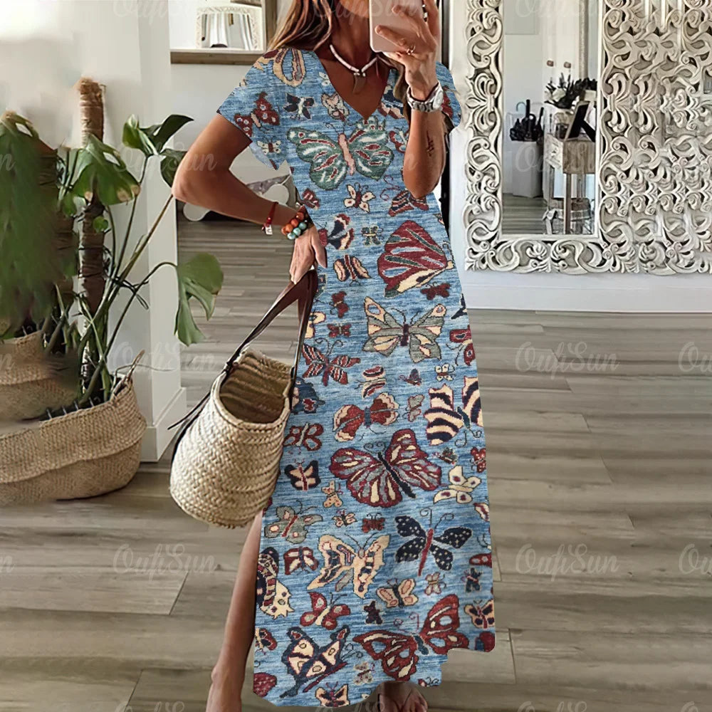 Vintage Graphic Print Dresses For Women's Elegant