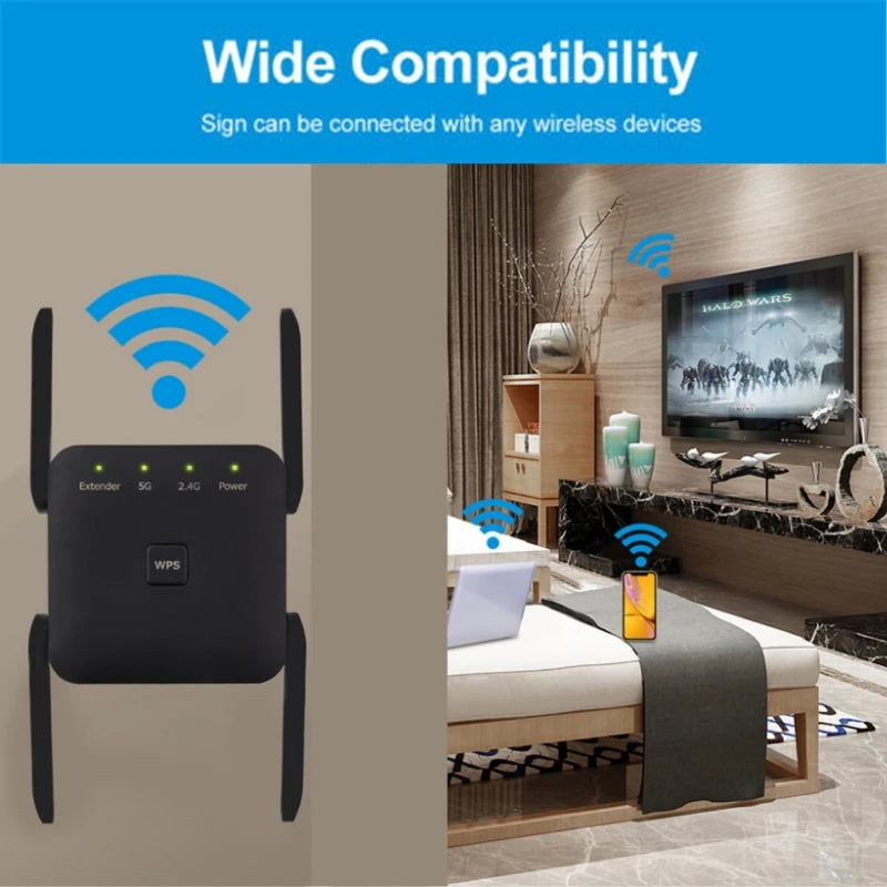 WiFi Repeater 1200Mbps WiFi Signal Booster Dual Band 2.4G 5G