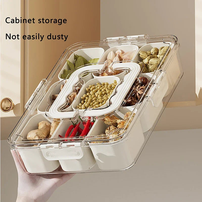 Plastic Clear Seasoning Box 6-Cell/9-Cell Lids Handle Divided