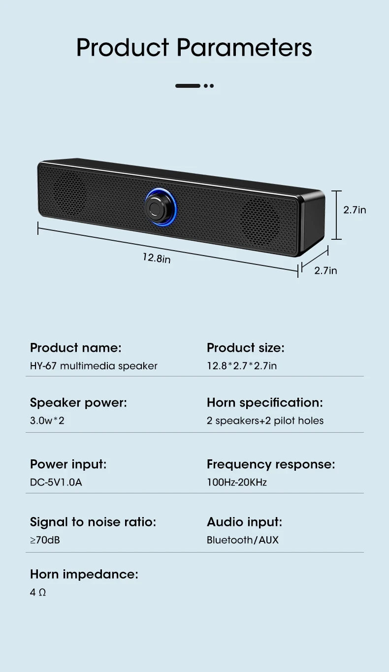 PC Soundbar Wired and Wireless Bluetooth Speaker USB