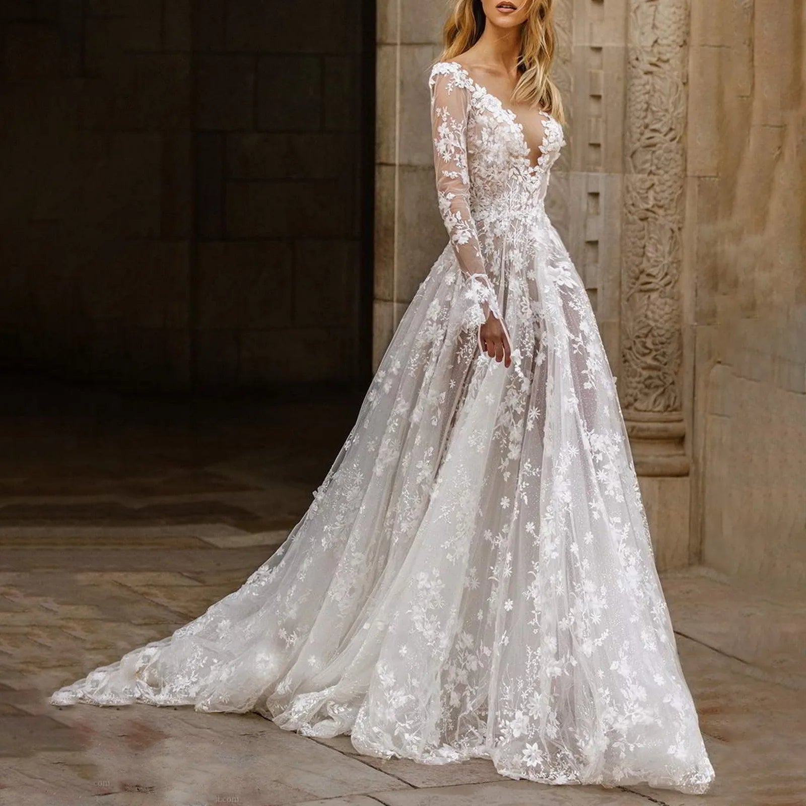 Elegant High Waist Wedding Dress Women Clothing Pure