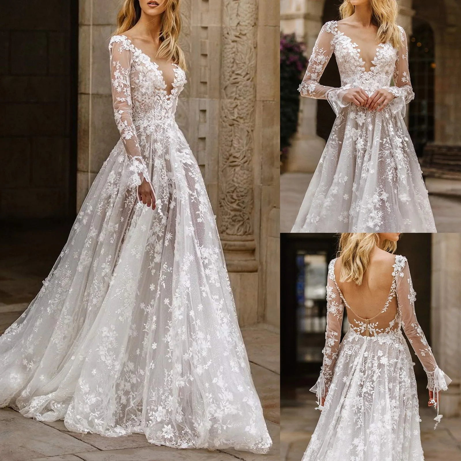 Elegant High Waist Wedding Dress Women Clothing Pure